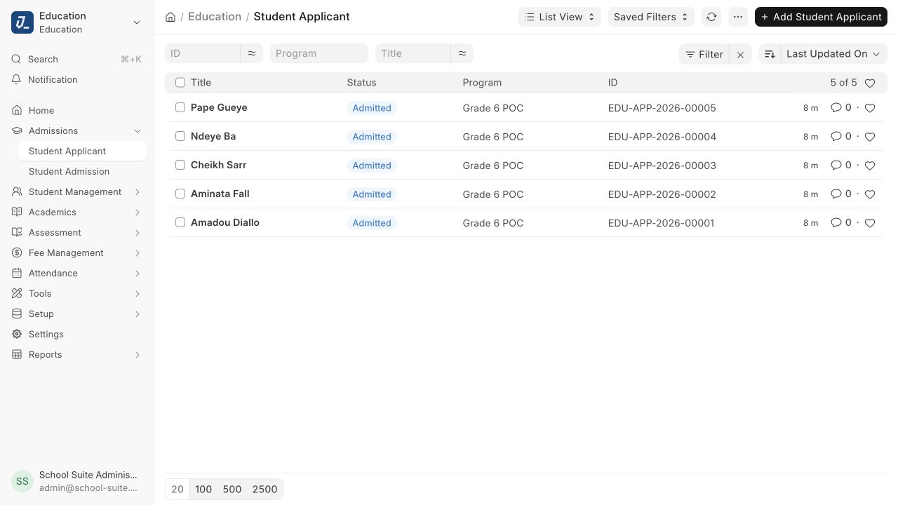 SunuSchool applicant management
