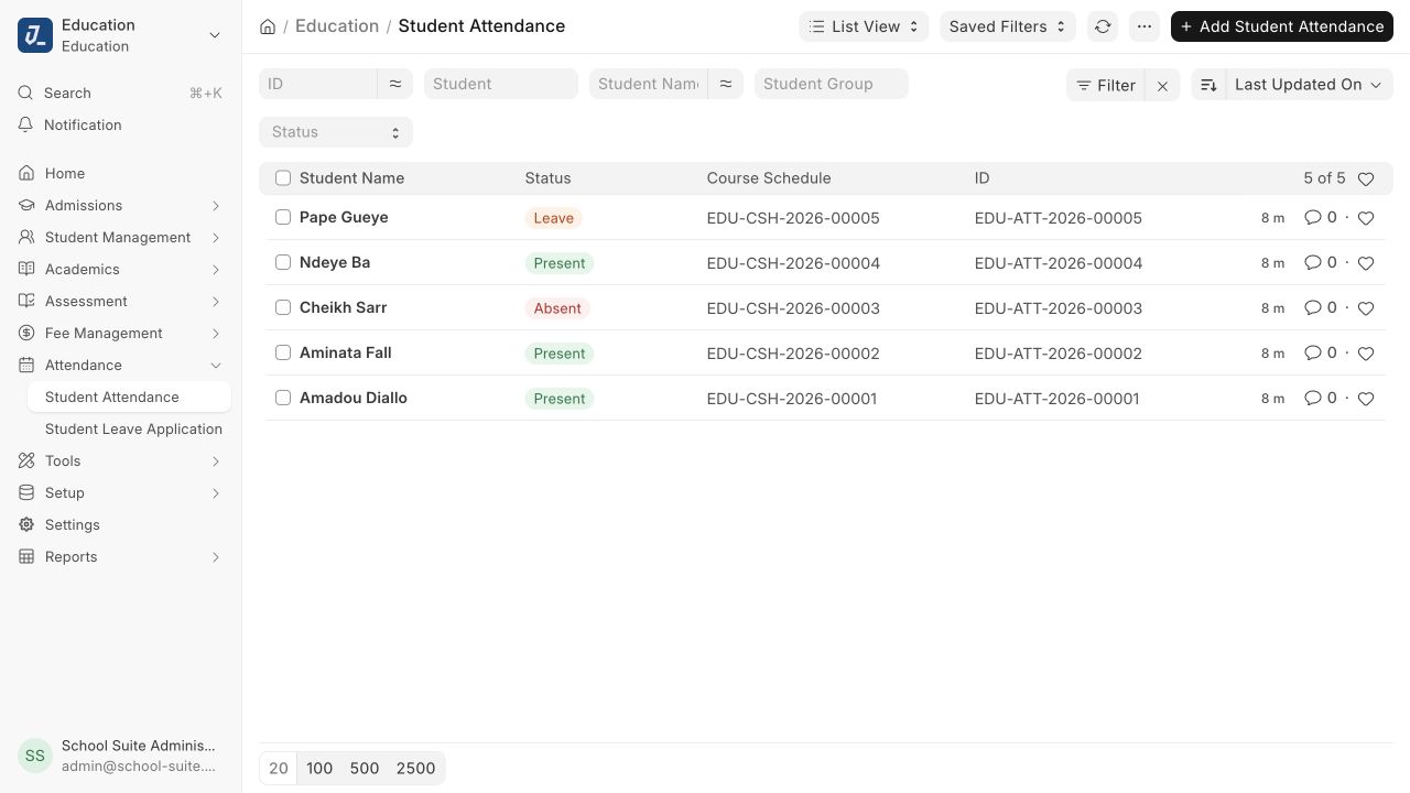 SunuSchool student attendance