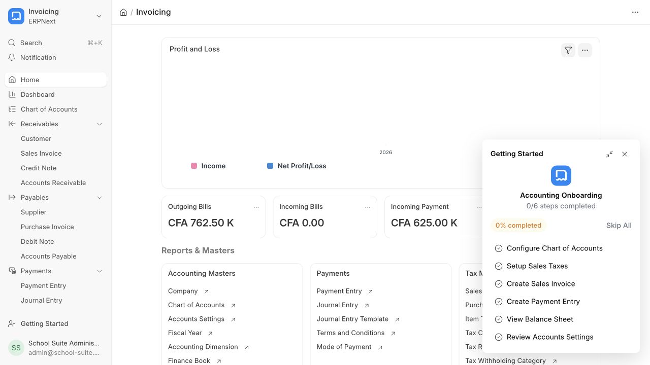 SunuSchool invoicing workspace