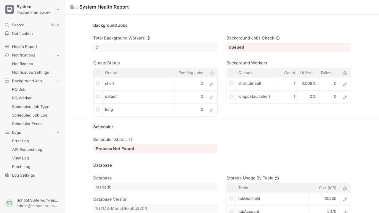 SunuSchool system health and assurance
