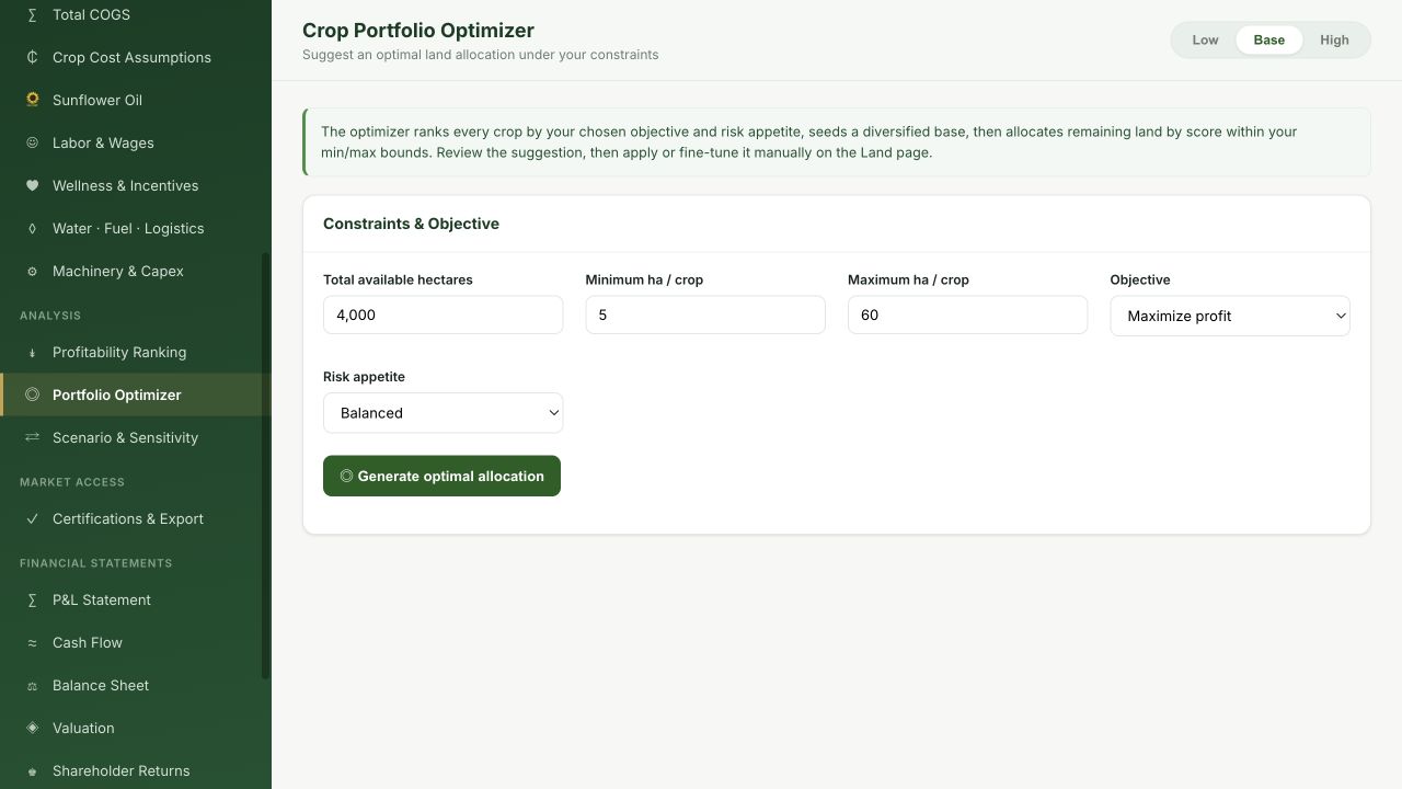 AgriModel portfolio optimizer