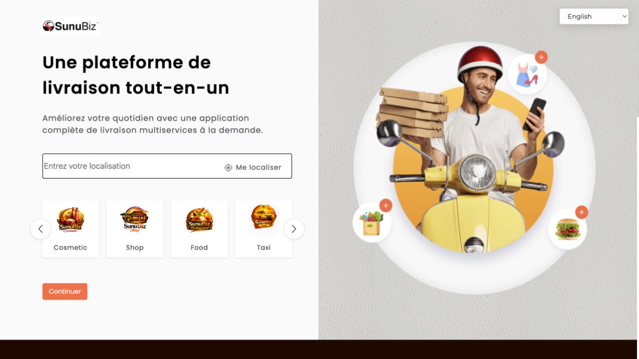 SunuBiz e-commerce location and category selection screen